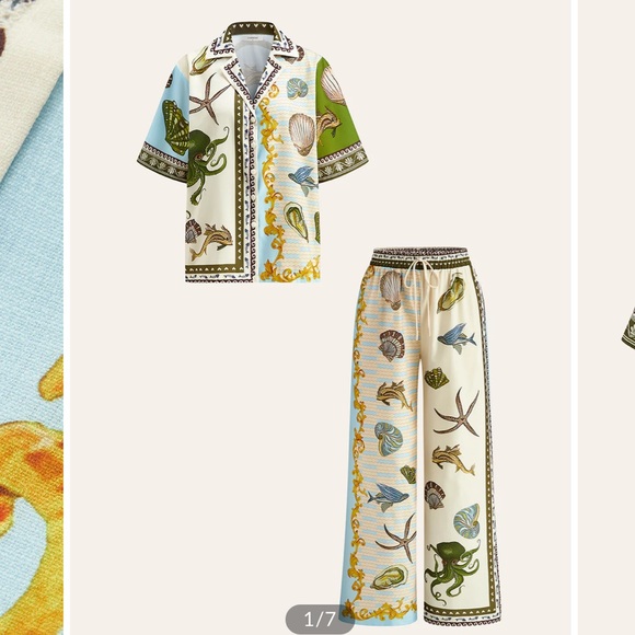 Commense Pants - Commense Printed Shirt With Drawstring Pants Set